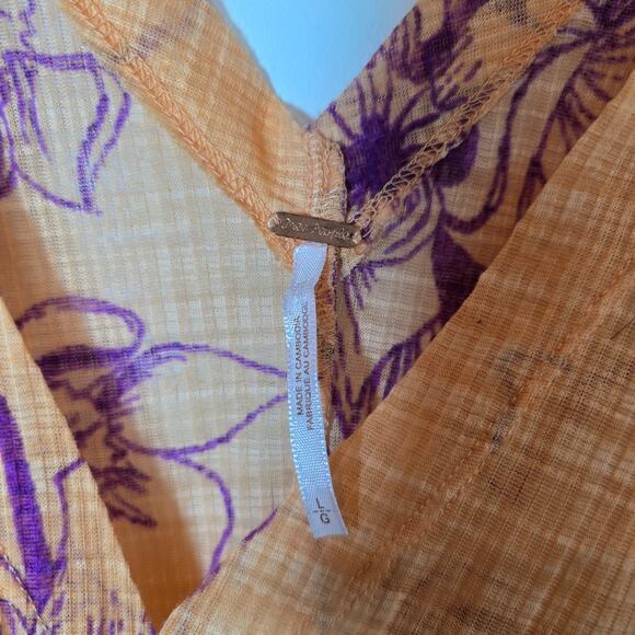 Free People One Dance Coral Floral Bohemian Crop Top Deep V Size L - Picture 8 of 9